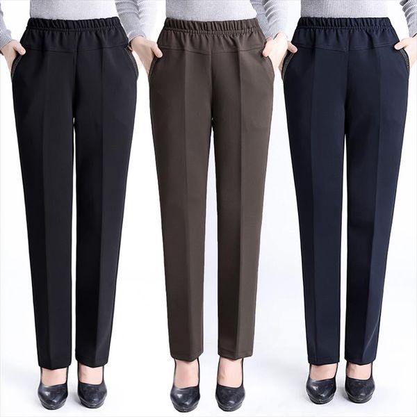 

2019 large size 6xl spring autumn middle aged women pants slim high waist casual loose straight pants female trousers, Black;white