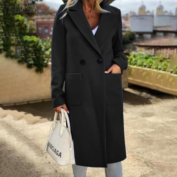 

women's suits & blazers elegant wool blend coats jackets zanzea 2021 casual long sleeve outwears female double breasted overcoats plus, White;black
