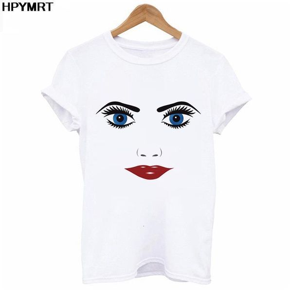 

women t shirts girl face red lip prints harajuku casual aesthetic tshirt femme graphic hipster korean tee shirts female clothing, White