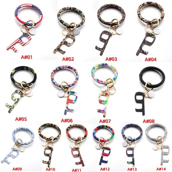 

acrylic door opener keychain tassel bag charms keyring bracelet touchless edc elevator button tool car key chains rings holder for men women, Slivery;golden
