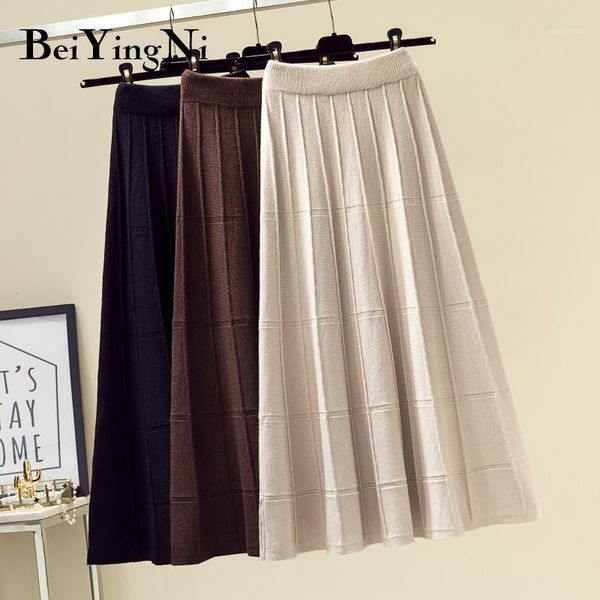 

beiyingni vintage skirt women knit high waist a line soft casual elegant black skirts streetwear spring autumn fashion midi saia1
