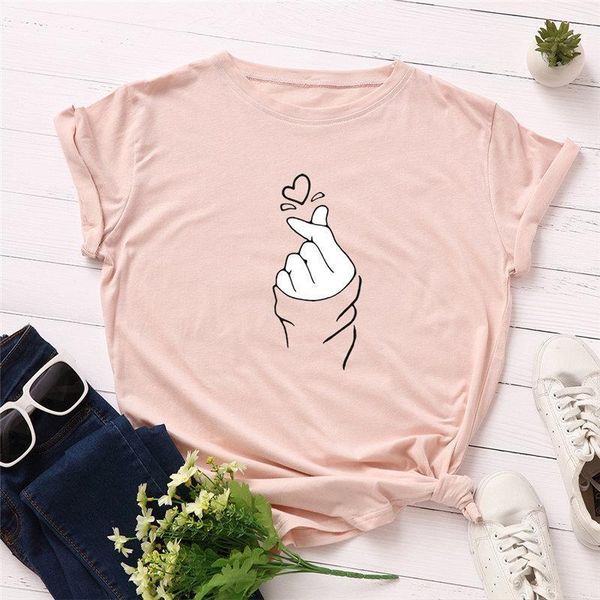 

plus size 100% cotton women t-shirt o-neck love heart of finger printed casual female tees good-quality summer t shirt s-5xl, White