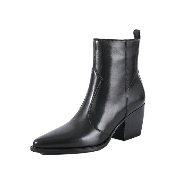 

boots 2021 fashion women winter for girl genuine leather high heels ankle quality party casual shoes woman, Black