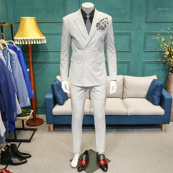 

xm geeki 2020 men wedding dresses suits 3 piece men's slim casual suit man white stripe suits jackets male blazers coat 365wt321, White;black