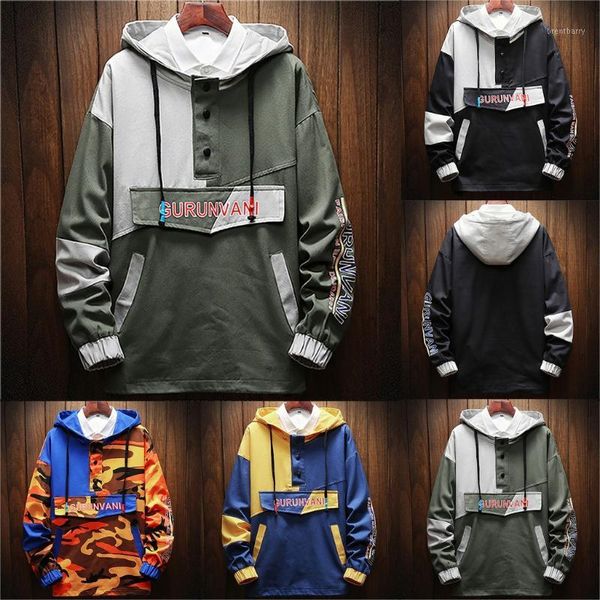 

plus size men's autumn spring patchwork coat casual button fashion hoodie zipper outwear coat for men1, Black;brown