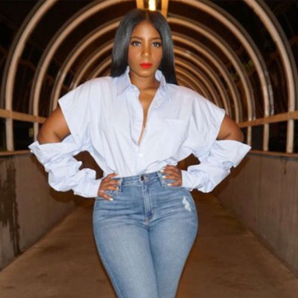 

8120#2020 autumn irregular lapel white shirt fashion women's top