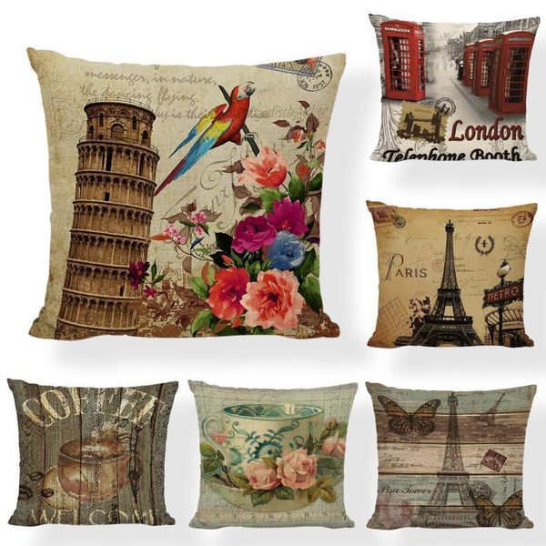 

beautiful paris tower british flag wooden usa cushion cover 43*43cm red parrot rustic country grape home decor pillowcase1