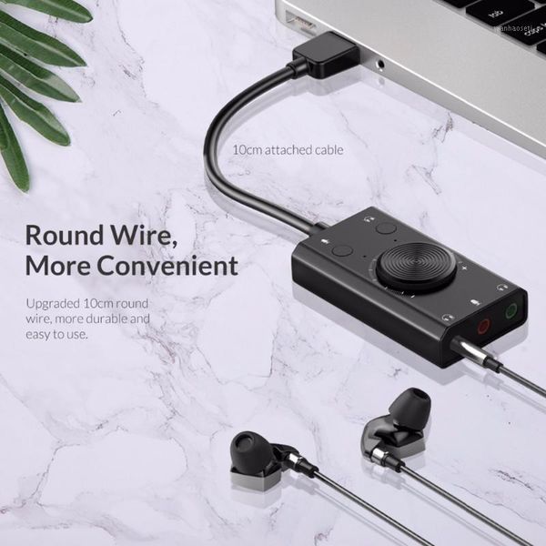 

portable usb external sound card microphone earphone two-in-one 3-port output volume adjustable audio adapter1