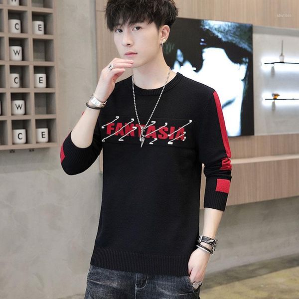 

men's sweaters men sweater 2021 autumn and winter korean style slim letter male knitted pullover young fashion m741, White;black