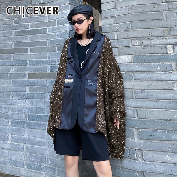 

chicever patchwork sweater for women v neck long sleeve knitting cardigans loose oversized sweaters female 2020 autumn clothing, White