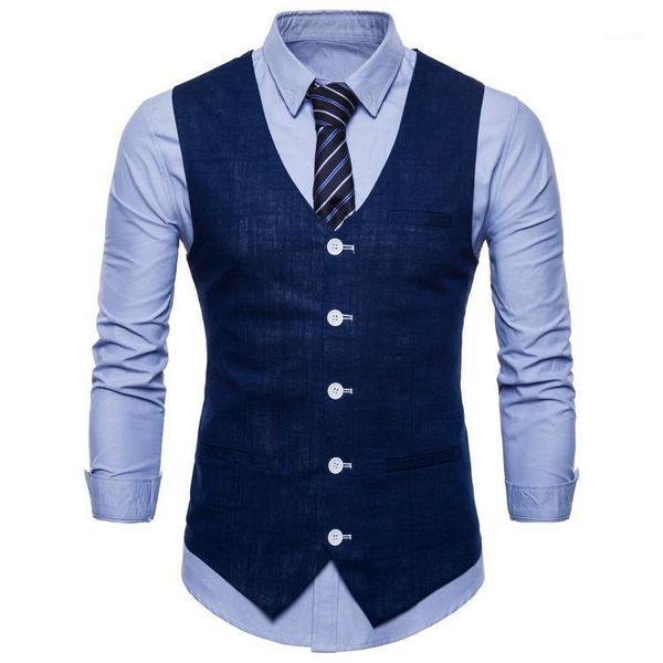 

spring autumn men's linen thin section simple fashion casual 9-color vest male v-neck single-breasted sleeveless coat waistcoat1, Black;white