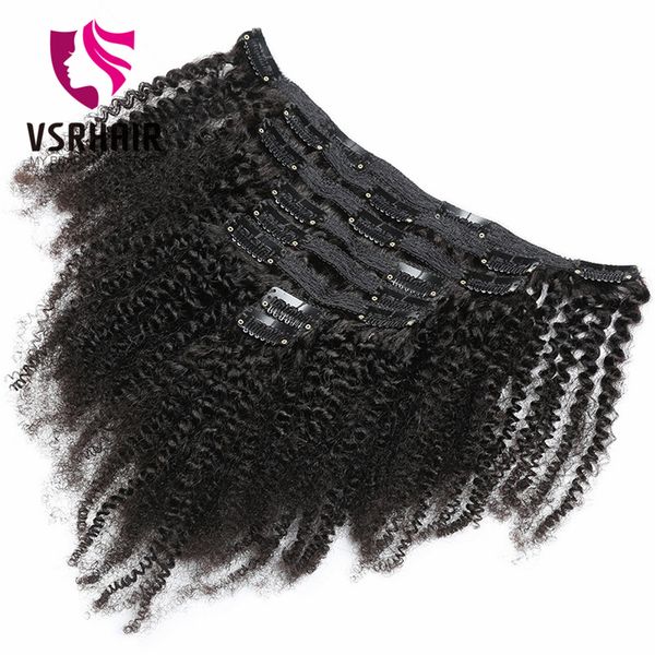 

vsrhair natural color afro kinky curl brazilian hair 8pcs 18clips 120g machine remy virgin hair clip in hair extensions, Black;brown