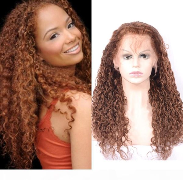 

30# long water wave full lace wigs for black women glueless brazilian human hair lace front wigs, Black;brown