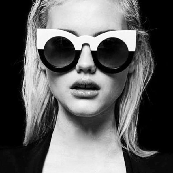 

sunglasses vintage round cat eye women brand eyeglasses retro mirror sun glasses driving goggles zonnebril gafas de sol mujer, White;black