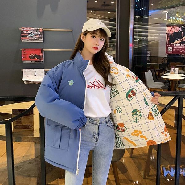 

female loose parkas girls two-side overcoats teen girls casual outwear streetwear down jackets winter coats clothes for women1, Black