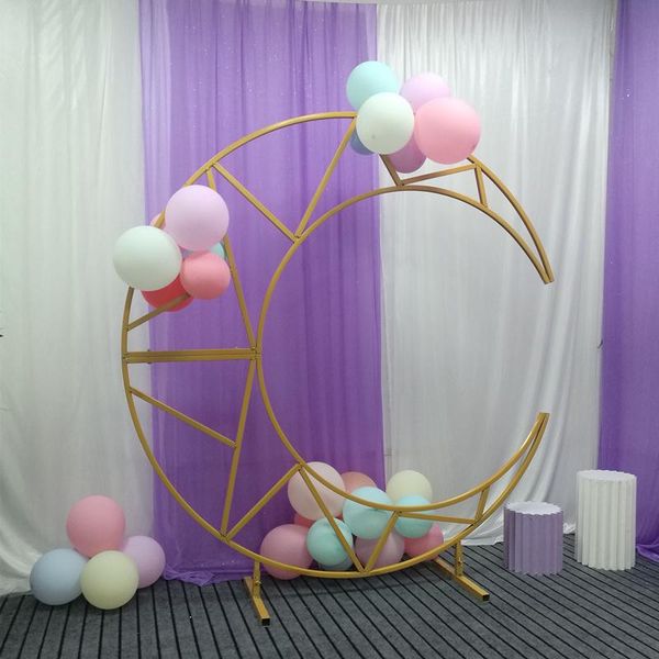 

party decoration wedding arch wrought iron moon shape background flower shelf holiday stage props