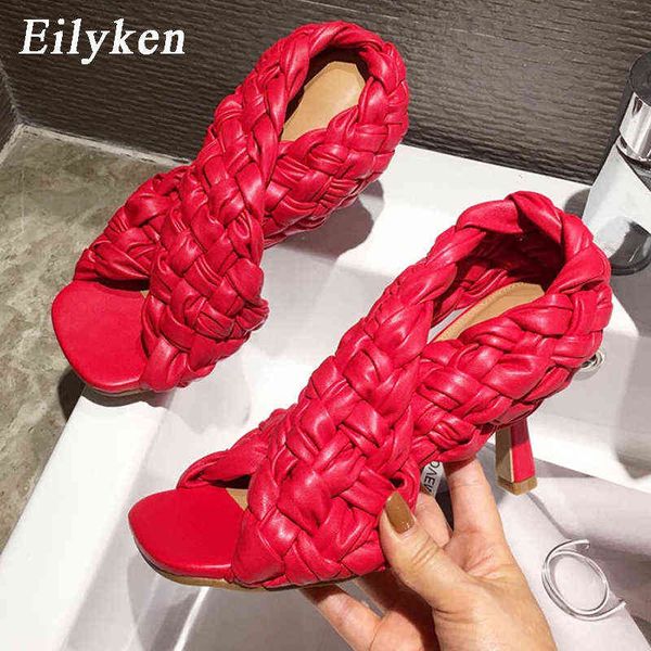 

sandals eilyken thin high heels fashion ladies gladiator weave open toe slip on rome slides women dress shoes size 41 42 220121, Black