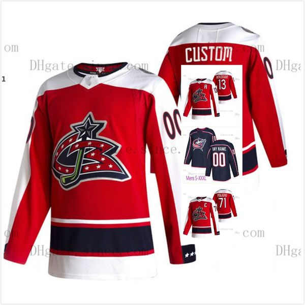 

custom cam atkinson columbus blue tearhets 2021 обратная ретро джерси 4xl ник фолиньо сет джонс доми дюбус уиренский корписало микко койву, Black;red