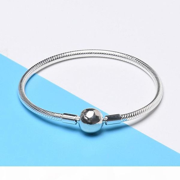 

kvalentine 925 sterling silver smooth 3mm snake chain european beads fits pandora bracelet bangle chain jewelry with logo gift for men women, Golden;silver