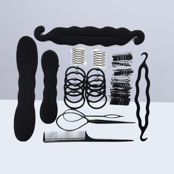 

hair bun maker styling kit hairdresser clip pads sponge donut accessory tool, Brown