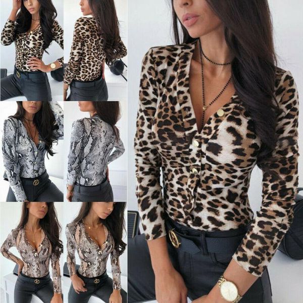 

women's jumpsuits & rompers women`s slim fit leopard printing long sleeve v-neck playsuits ladies bodycon romper bodysuits, Black;white