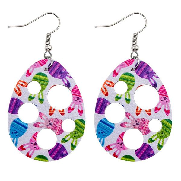 

creative pu leather waterdrop earrings hollow out egg rabbit print pendant earring graffiti art women hook eardrop designer jewelry gifts, Silver