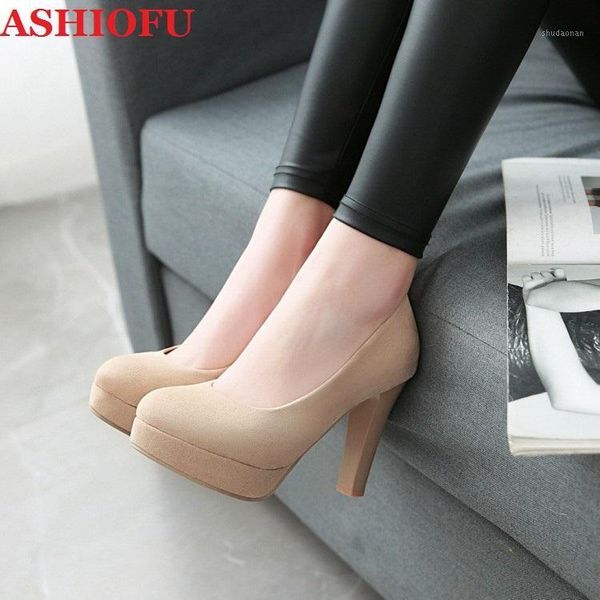 

dress shoes ashiofu handmade simple style ladies 10cm thick heels pumps slip-on party office platform fashion court shoes1, Black