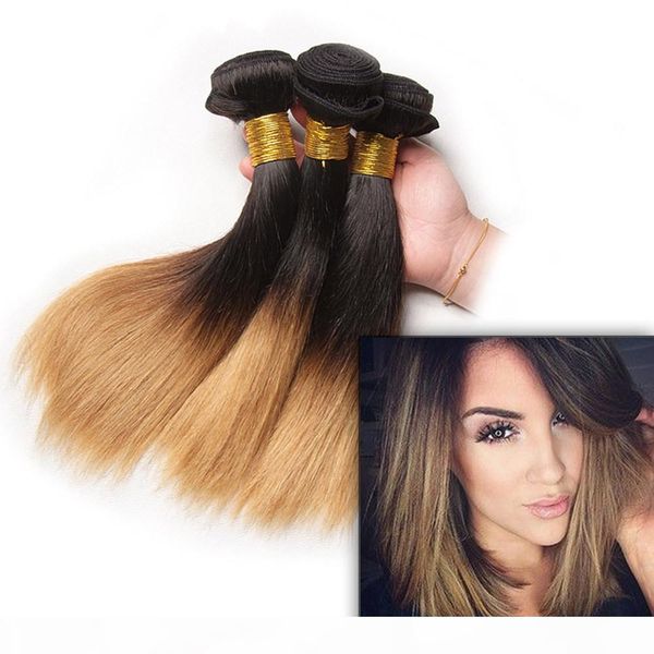 

ombre bob straight hair 1b 27 30 tissage cheveux humain 2 tone blonde ombre remy human hair malaysian straight bundles, Black