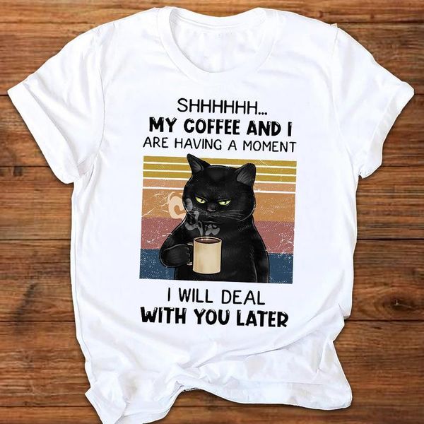 

women graphic cat cartoon animal funny letters printing 90s style print clothes lady tees female t shirt womens t-shirt, White