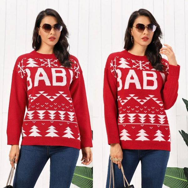 

christmas knit sweater women winter warm christmas tree letters red round neck sweater pullover long sleeve sweater#guahao1, White;black