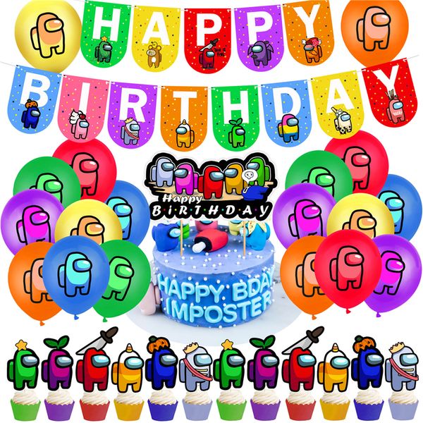 

game among us decoration balloon sets space werewolf killing game theme balloons flag pulling set banner cake card for birthday e120201