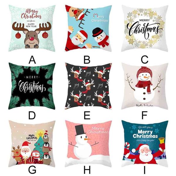 

2020 santa claus cushion cover merry christmas decoration pillow case village pad set home family winter snowman 45x45 cm#p7