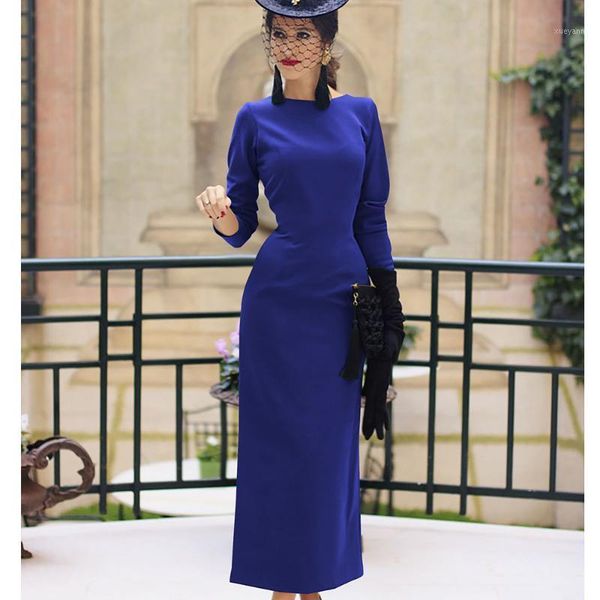 

elegant bodycon dress women french retro backless singlerow button back collar split party office casual woman maxi dresses1, Black;gray