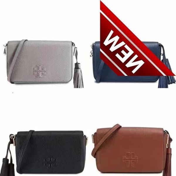 

tb new simple solid color litchi skin tassel flip small square single shoulder messenger women's bag