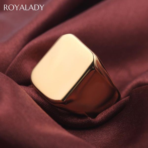 

cluster rings classic simple square titanium stainless steel for women men gold black blue punk rock finger ring male jewelry bijoux, Golden;silver