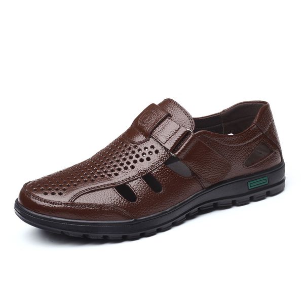 

luxury sandals designer summer genuine leather men&#39s sandals retro rome shoes men new fashion classics footwear male beach s, Black