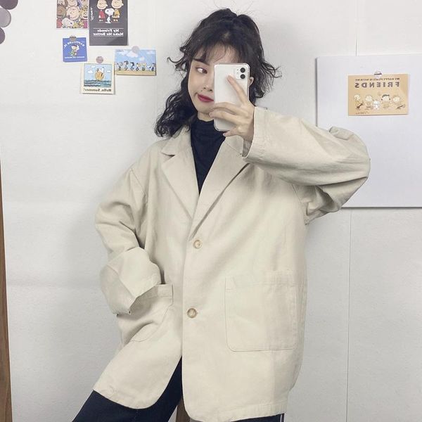 

women's suits & blazers outwear casual women long sleeve notched single breasted black with pockets female chic large big size, White;black