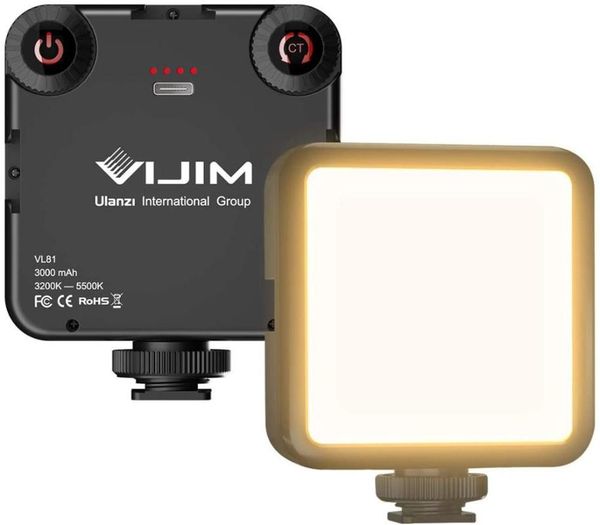 

vijim vl81 bi-color led video light w softbox, mini rechargeable 3000mah led camera light, dimmable 3200-5600k fill light