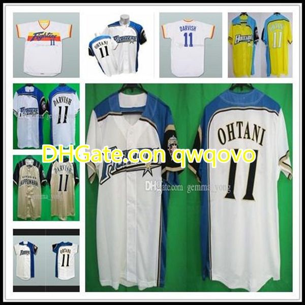 

vintage men hokkaido nippon-ham fighters baseball jerseys all stitched sports shirts yellow white alternate, Blue;black