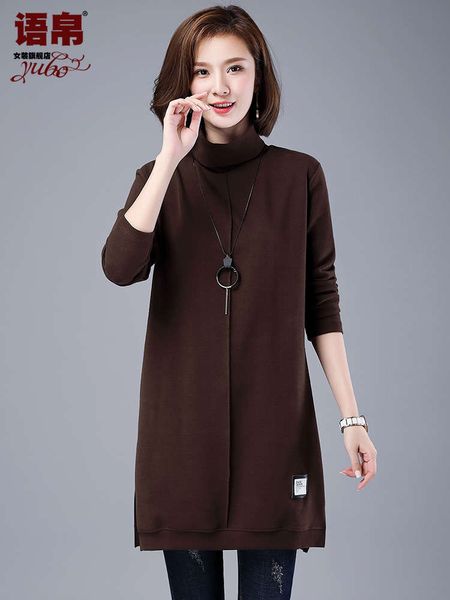 

thickened sweater middle and long 2020 new high collar split korean loose 40 year old women's foreign style top, Black