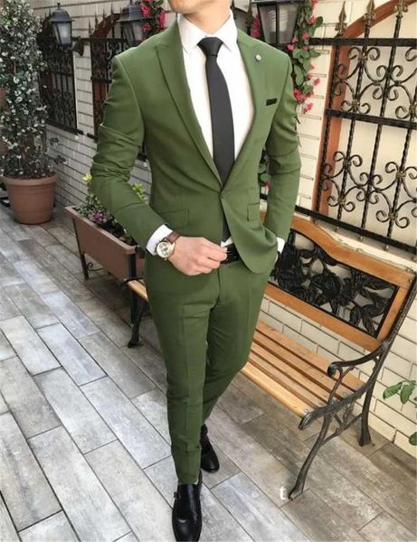 Moda Um Botão Mens Casamento Suites Do Noivo TuxeDos Fit Green Green Verde Dois Peça Evento formal Desgaste Bridegroom Prom Noite Festa Ternos