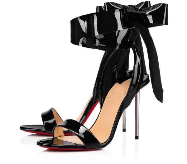 

women's epic rose sandals black patent leather stiletto heels fashion lady ankle strap red bottom high heels dress party wedding
