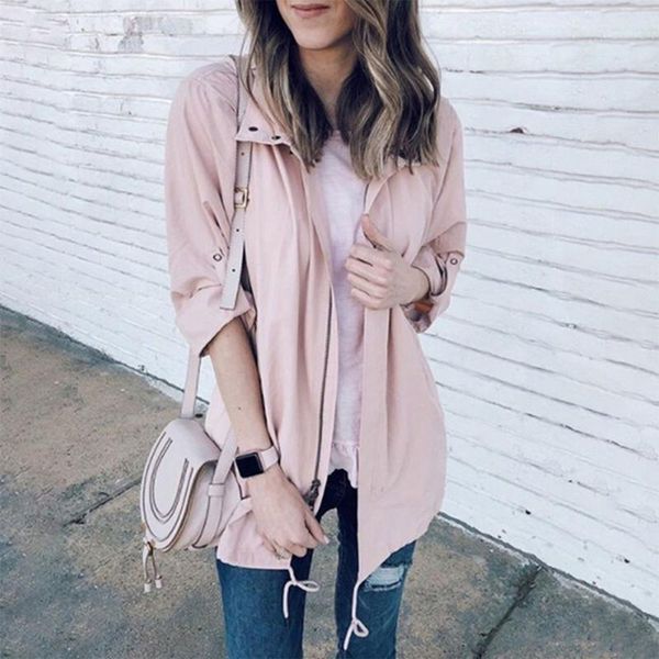 

new autumn women's casual windbreaker coat fashion turndown collar overcoat outerwear coat ladies solid color casual loose coats1, Tan;black