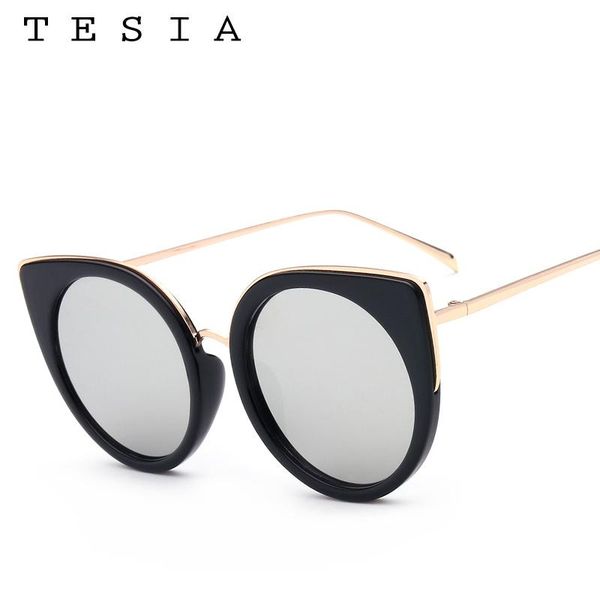 

sunglasses tesia unique cat eye female flat panel mirror glasses women 100% uva uvb quality feminino t951, White;black
