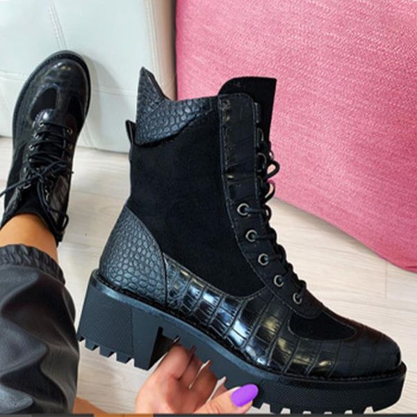 

boots women's ankle women waterproof platform shoes female fashion mid heel black leather winter woman causal