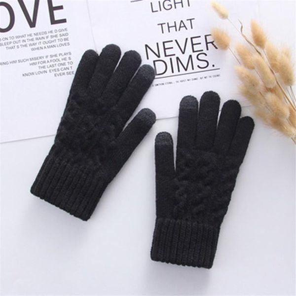 

five fingers gloves women multi-function riding screen cute winter knitting soft warm mitten solid color elegant invierno mujer #yj, Blue;gray