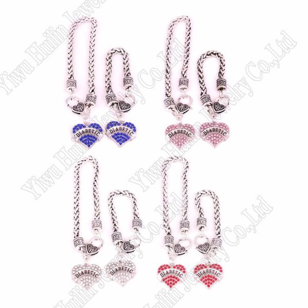 

1set/2pcs awareness alert heart diabetic adults(24cm) children(15cm) wheat chain lobster claw bracelet family fitted jewelry, Golden;silver
