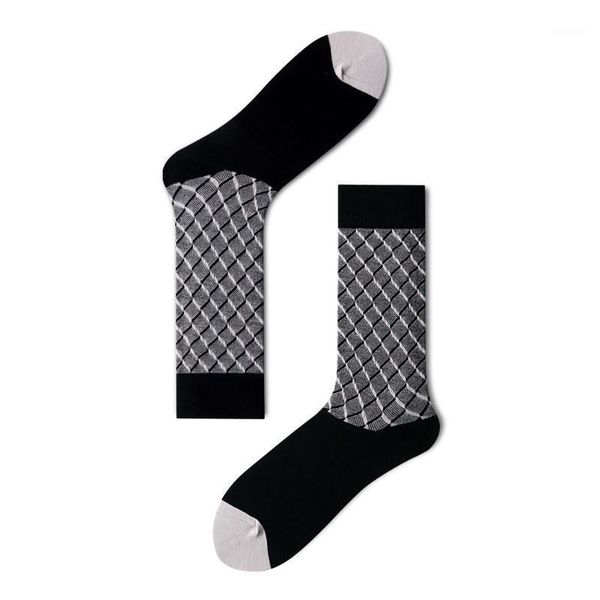 

new original design combed cotton spring autumn plaid breathable gentle man business fashion exquisite craft medium crew socks1, Black