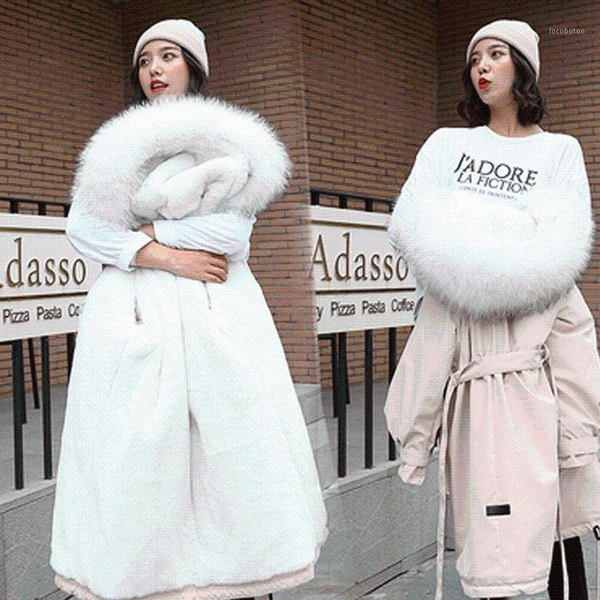 

women's down & parkas womens parka coat women winter jacket hooded warm long fur collar korean solid cotton female coats1, Black