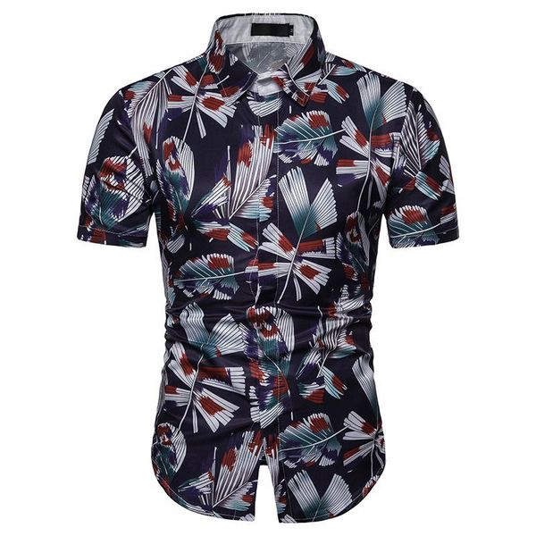 

fashion leaves print beach hawaiian shirt men brand slim fit short sleeve men floral shirts casual holiday party camisa hawaiana, White;black